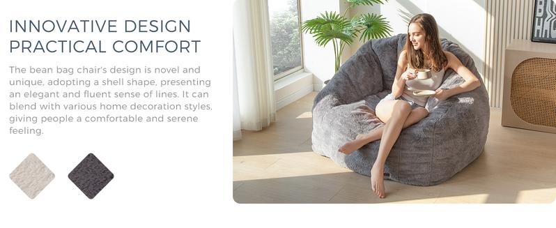 MAXYOYO Giant Bean Bag Chair, Oversized Bean Bag Couch for Adults and Kids, Faux Fur Shell-Shaped Large Chair with Filler, Stuffed Big Accent Sofa Lounge Floor Sofa for Gaming, Reading