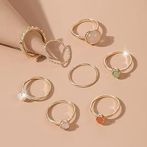Women's 7-19pcs Silver Star-Moon Gemstone Zinc Alloy Hypoallergenic Multi-Size Stackable Midi Knuckle Rings, Vintage Female Jewelry for Graduation Gift, Anniversary Gifts