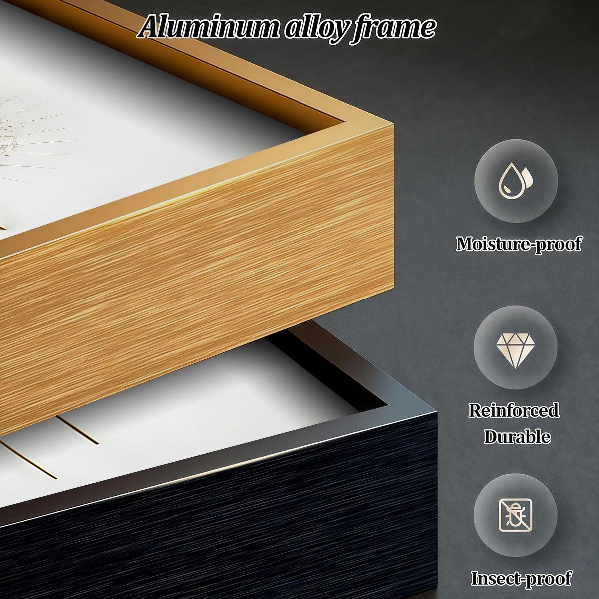 3 Counts Aluminum Alloy Framed Painting, Golden Abstract Flowers Artwork, Home Decoration For Living Room, Bedroom, Office, Restaurant, Hallway Wall Decor, Odorless Print Artwork, Luxury Perfect Gift For Friends And Family