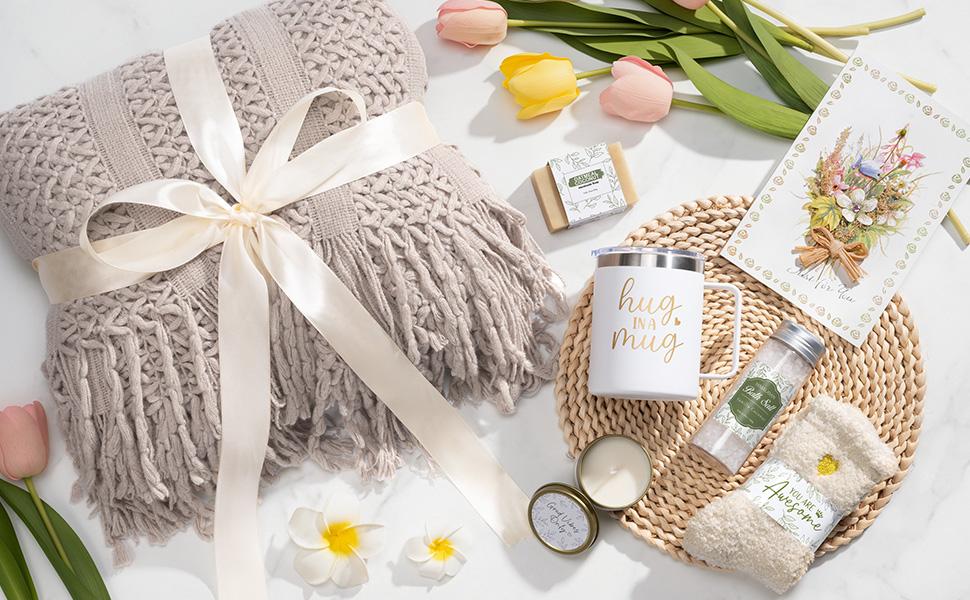 MAYICIVO Easter Gifts Spa Gift basket for Women, Self Care Gifts for Women Get Well Soon Gifts Birthday Gift with Luxury Blanket, Gift Ideas for Mom Teacher Her Wife Girlfriend Friend