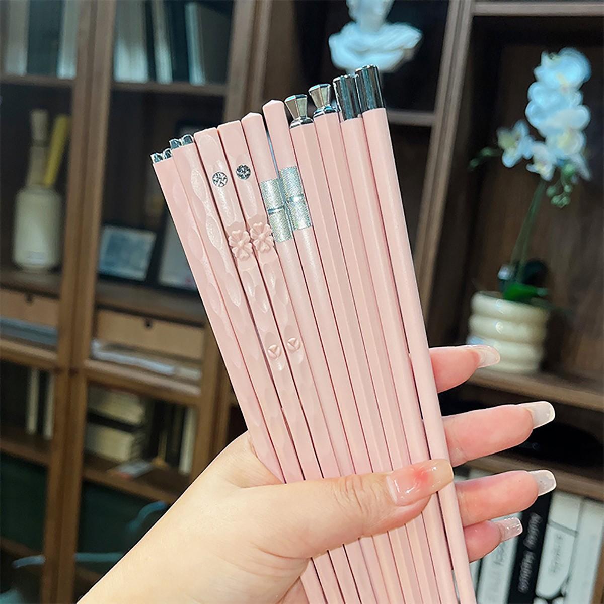 5Pairs Pink Anti-Slip Durable Sushi Chopsticks, Pet and Glass Fiber Synthetic, for 5 People, Perfect for Holiday Parties Wedding Hotel Restaurant Gifts
