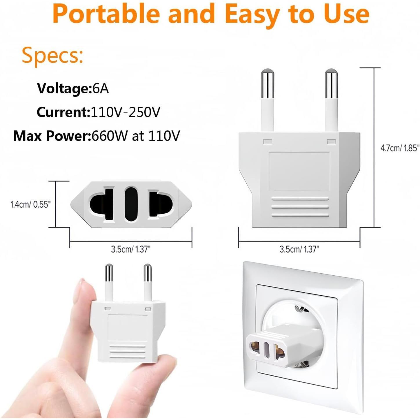 to  Plug Adapter - European Travel Plug Adapter,Type C Wall Plug Power Converter for ,White,8 Pack
