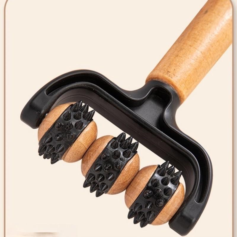 Wooden Waist Soft Gel Roller Massager, Three-Wheel Rolling Massage Tool, Full Body Acupoint Brush, Whole Body Rollers Massager Car