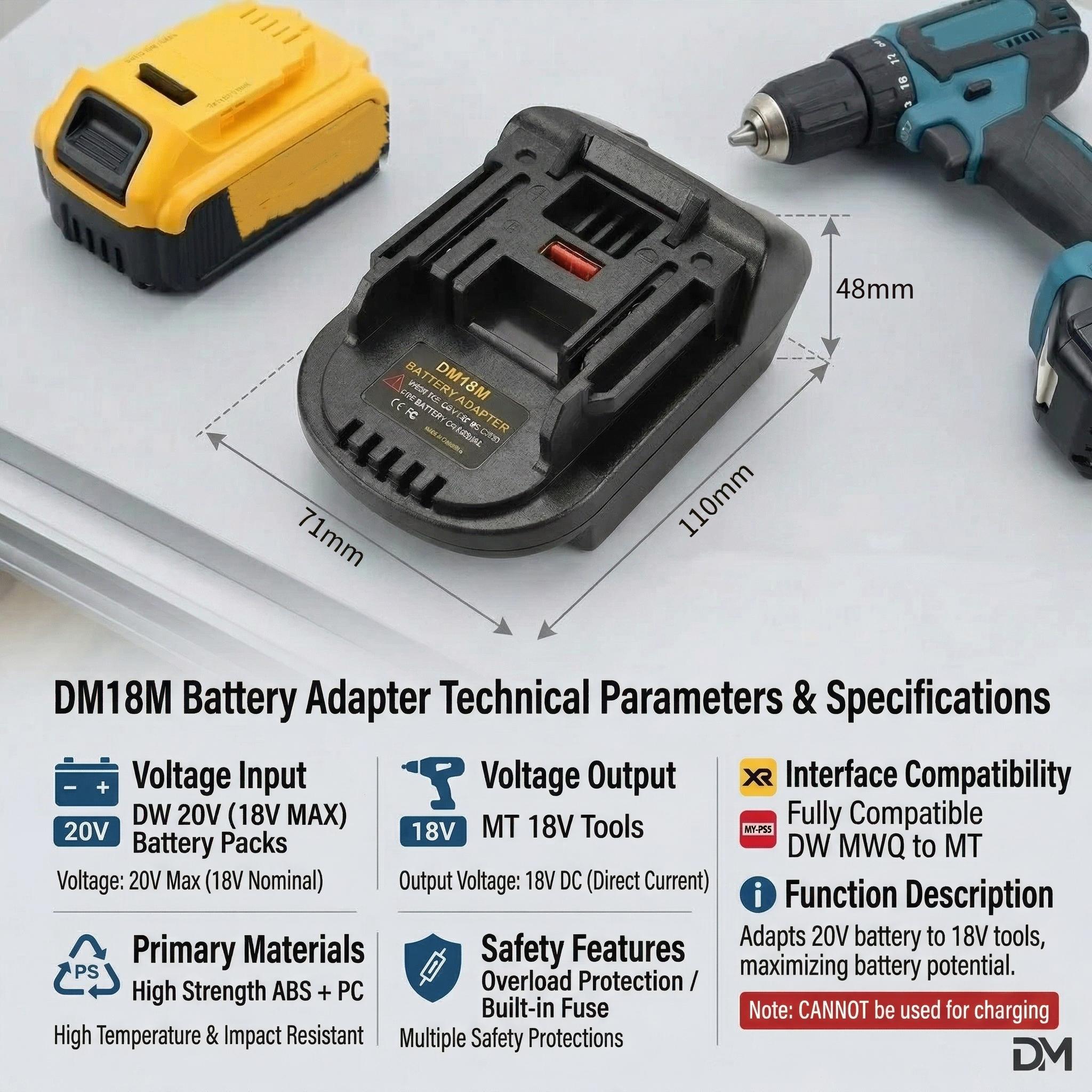 Dm18m Adapter for Dewalt Milwaukee 18v Battery, Compatible with Makita Tools, Universal Tool Converter, Essential for Power Tool Users