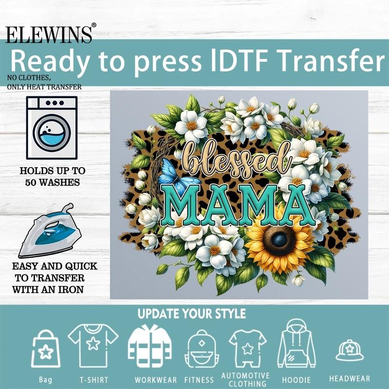 6 Pieces Mother's Day Plant Hot Stamping DTF Transfer Transparent Washable Transfer Paper for T - shirts Hoodies Jeans Backpacks Pillows Suitable for Men Women Machine Washable