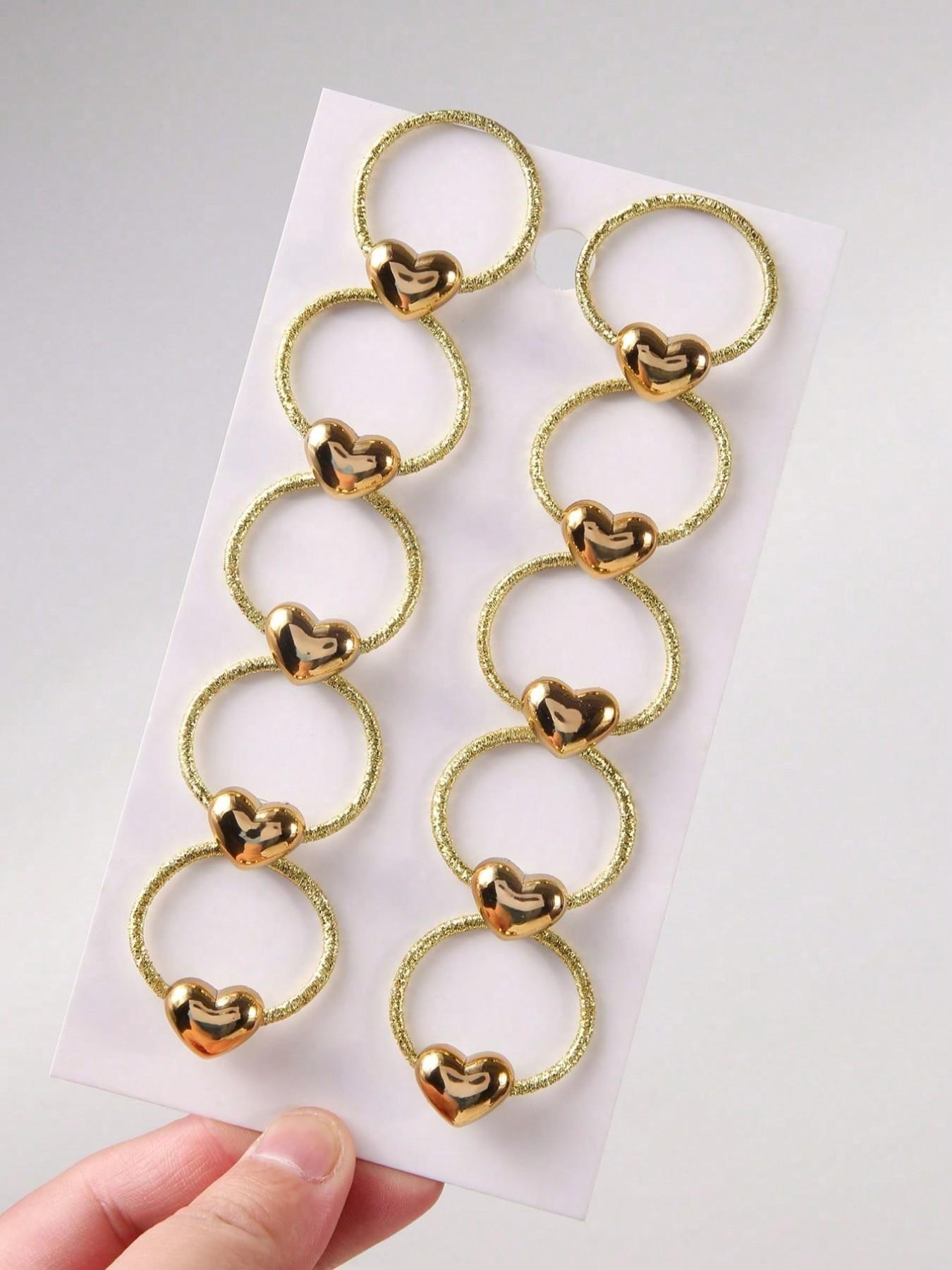 Mini Heart-Shaped Metal Elastic Hair Bands, Scrunchies, Hair Ties, Pack of 10, Cute and Versatile, Suitable for Girls and Teens, Gentle on Hair