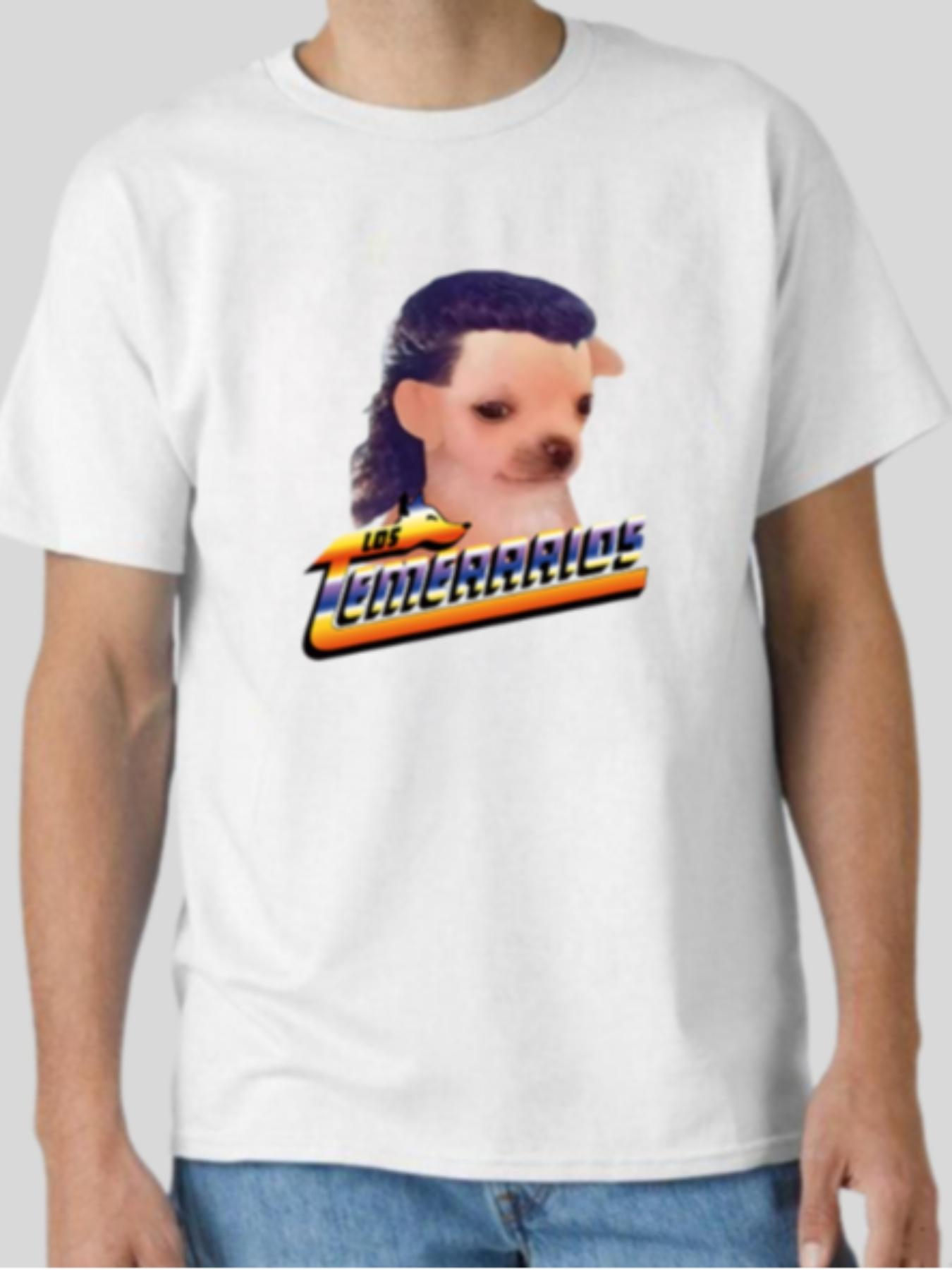 Who's Childhood Dna Moved? Los Temerarios Dog Style T-Shirt, Vintage Streetwear, All-Over Print, Fitted Short Sleeve Tee