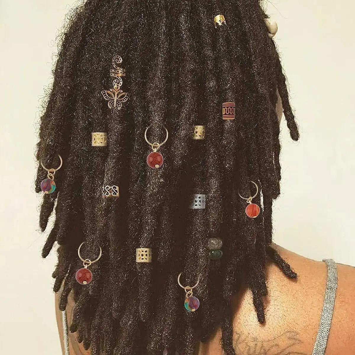 Dreadlock Jewelry Kit Hair Jewelry Accessories for Braids Dreadlock Beads Cuffs Charms Set Crystal Gemstone Snake Shell Hair Rings Hair Decor Tools for Women Men