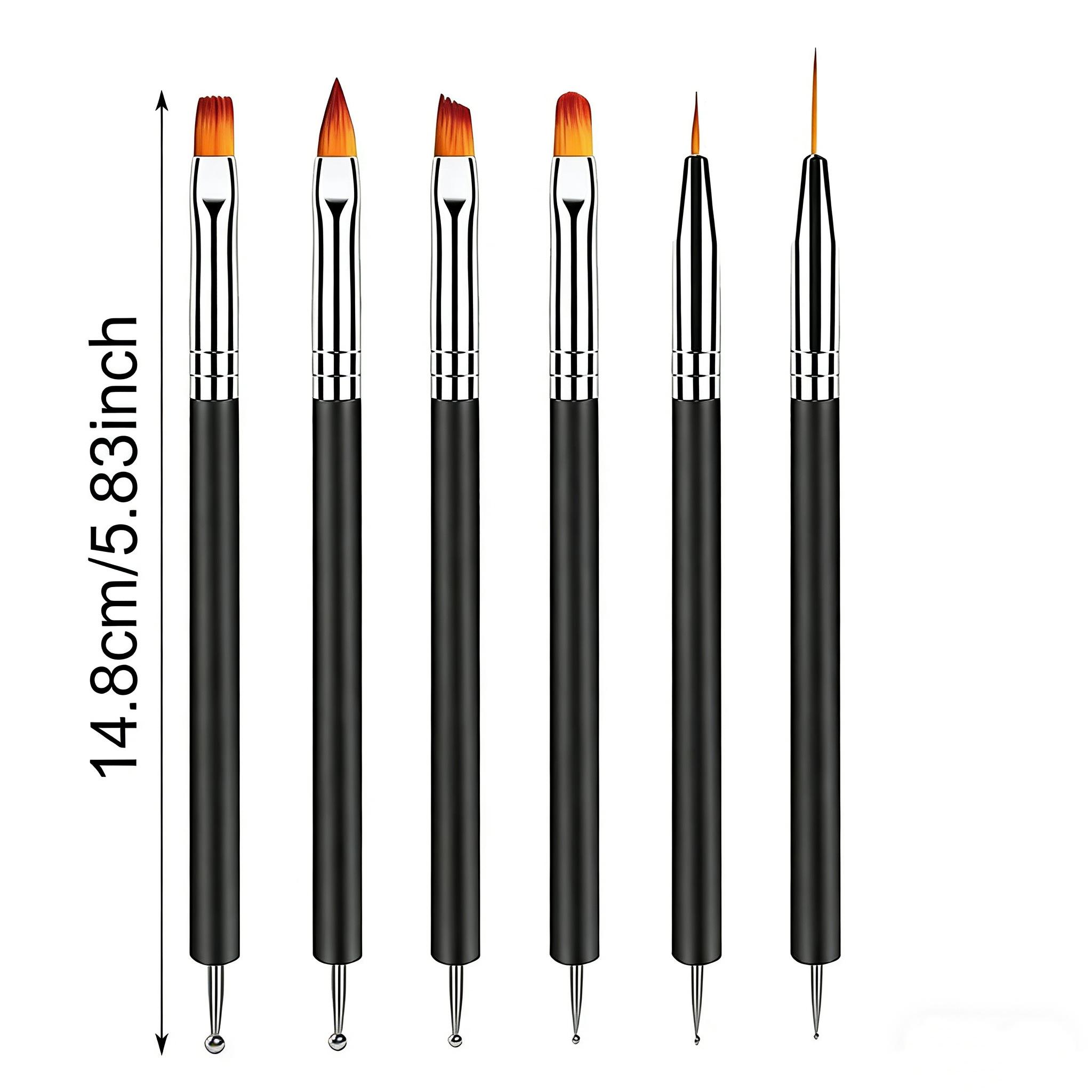 Professional Nail Art Brush Set, Dual-Ended Manicure Tools Kit, 6-Piece Nail Design Brushes, Expert Nail Care Essentials