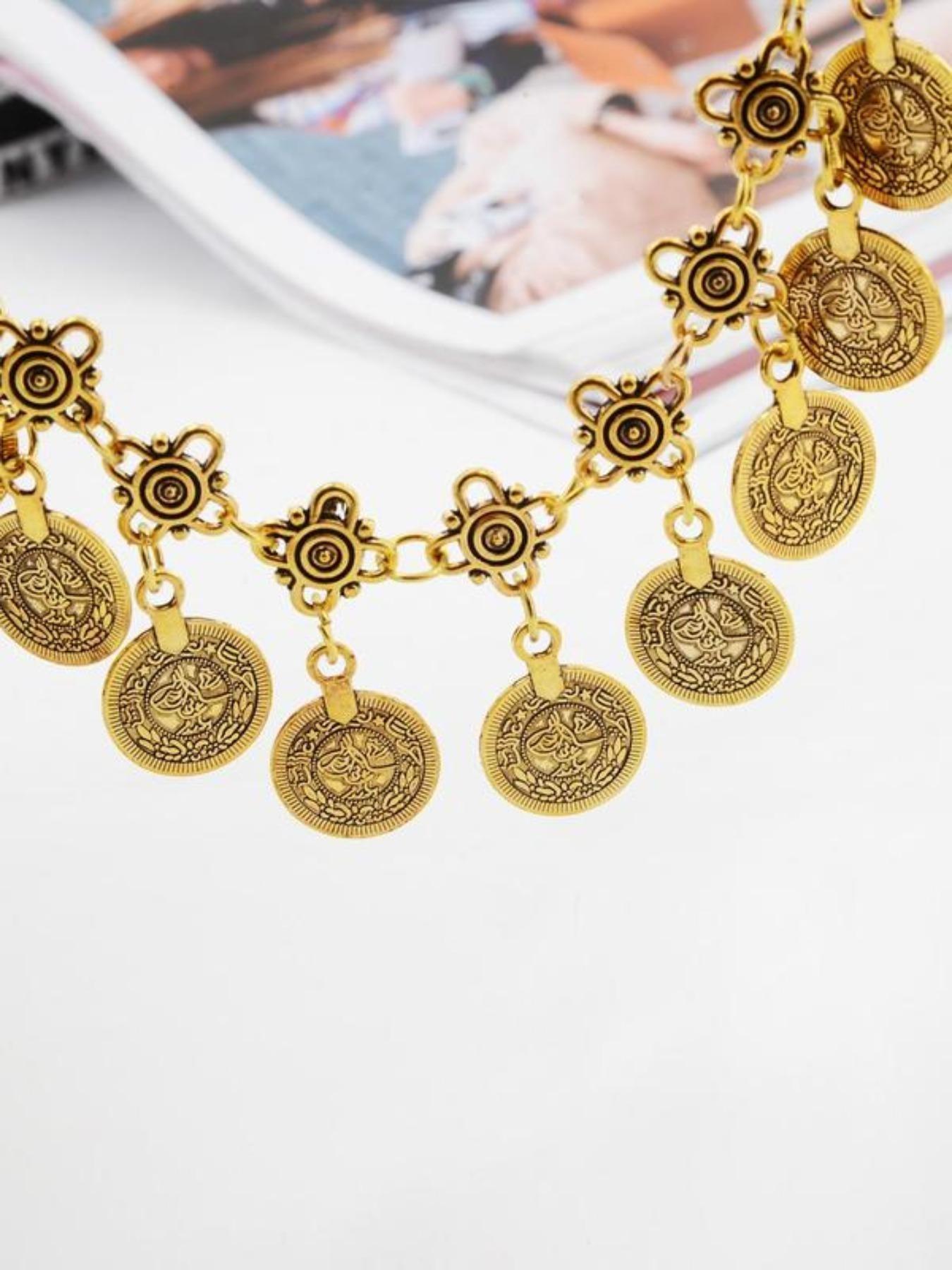 Viral Gypsy Coin Anklet, Retro Boho Foot Jewelry for Women, Gold/Silver Ankle Bracelet with Engraved Charms, Must-Have for Summer, Festivals and Beach Days, Trendy Statement Piece