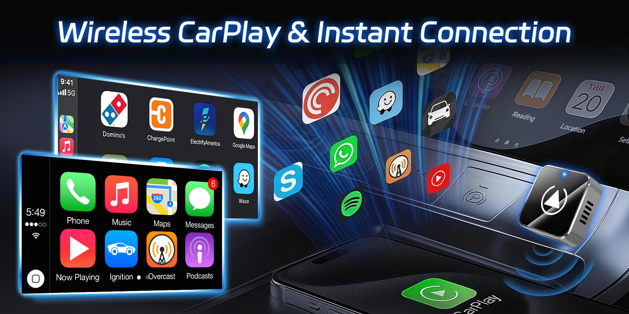 2 in 1 Wireless CarPlay Adapter for Android Wired CarPlay to Wireless Mini Cube Design for Cars Plug and Play Easy Use Fast Stable Connection Car Play for iPhone Essential Smart Driving Accessory Car Video Players