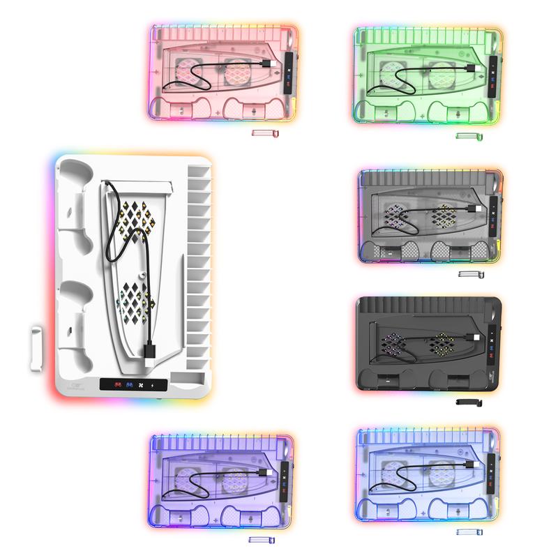 YLW GAMINJA Transparent Charging Cooling Station And Stand For PS5 Slim Console Controller Fast Charger Charging Dock Accessories