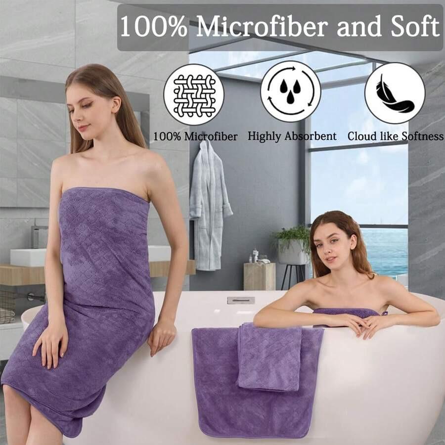 Women's Bath Towel Set - Adjustable Microfiber Super Absorbent, Bath Towel And Bathroom Shower Head Cover, Quick Drying Hair And Body, Suitable For Gym, Spa, Sauna And After Shower Body Covering, Pink Gray Back To School