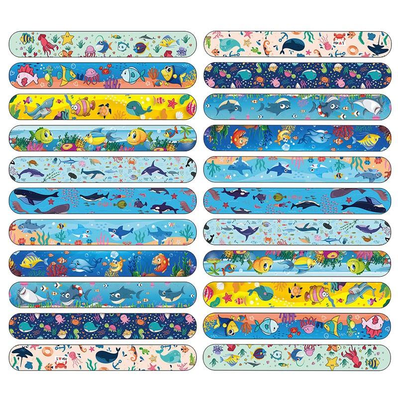 24pcs Ocean Quicksand Slap Bracelet, Mermaid Seashell Wristband, Colorful Marine Animal Snap Band, Assorted Designs, Beach Summer Decor Gift