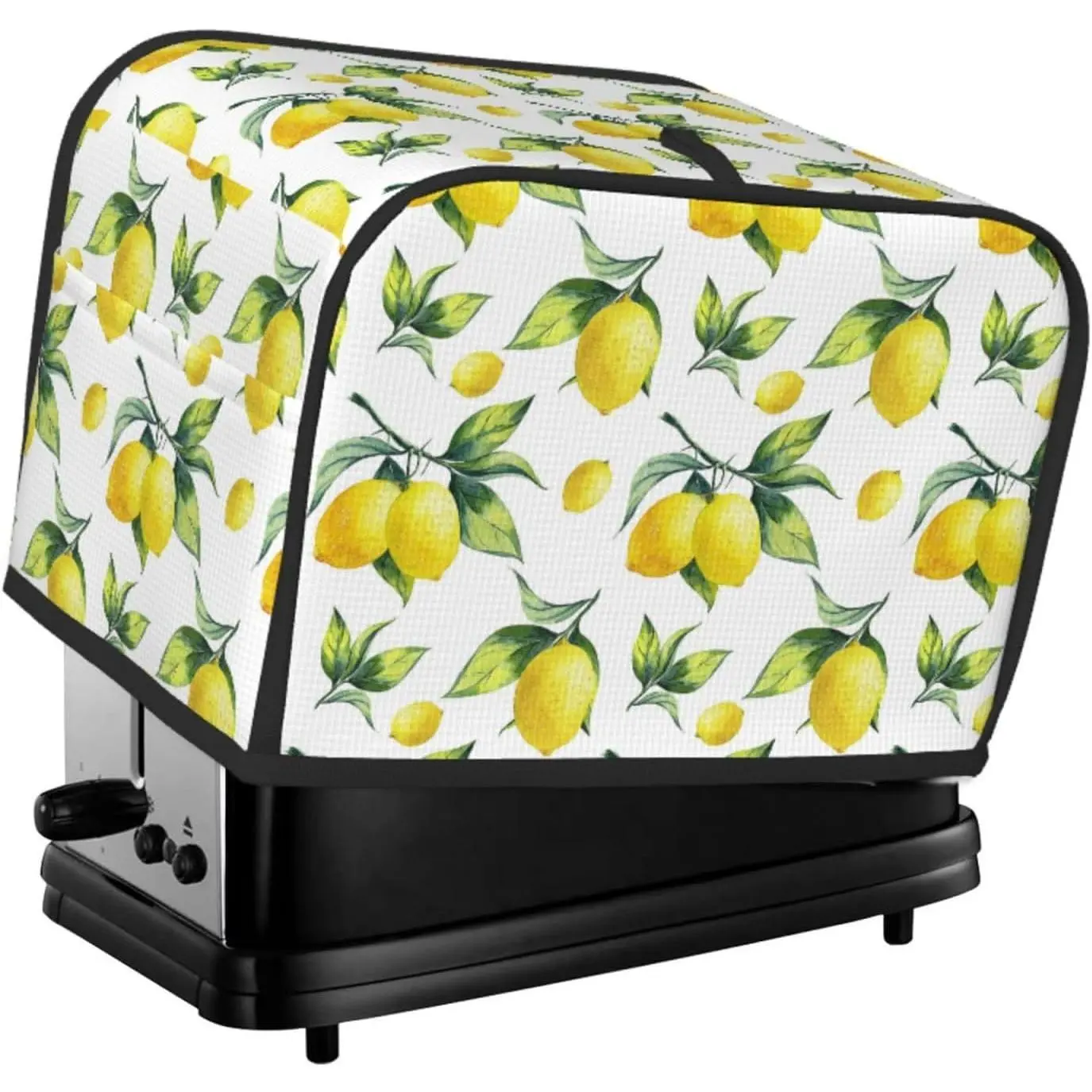 Fabric Rectangular Yellow Lemon Fruit 2-Slice Toaster Cover with Pockets, Dustproof Fingerprint Protection for Bread Makers, Kitchen Small Appliance Decorative Cover