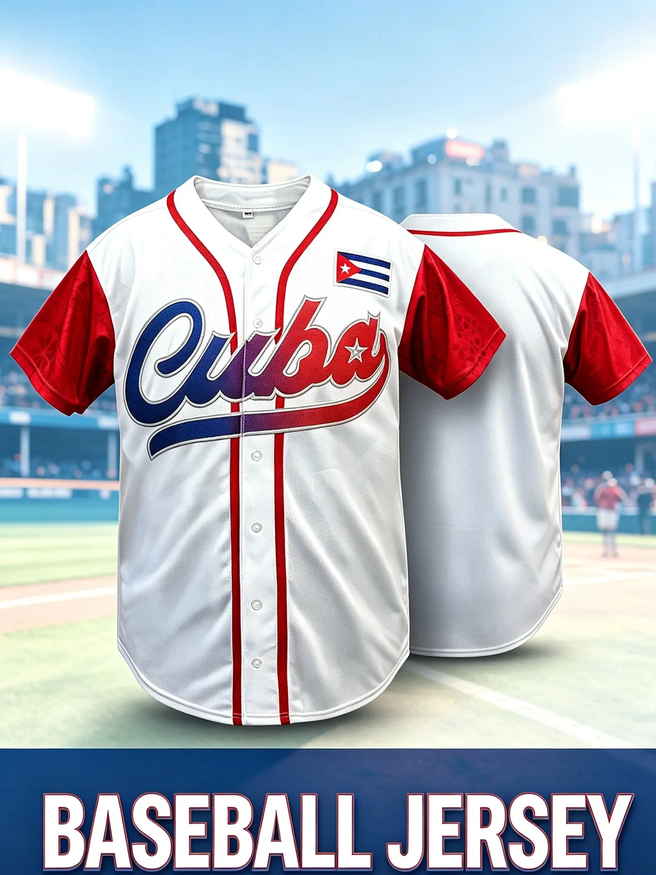Cuba Retro Baseball Jersey, Gradient Font Embroidery Design, Comfortable Breathable Sportswear, Sports Clothing, Casual Outdoor Sports, Streetwear Hip Hop Style, Sports Top, Athletic Tops