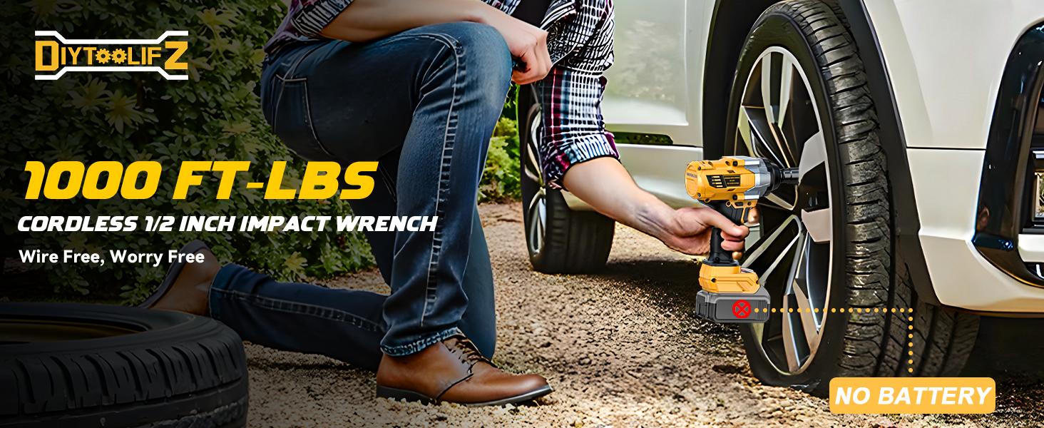 Impact Wrench 1/2 inch Compatible with Dewalt 20V Battery(NO BATTERY!!), 1000Ft-lbs(1300N.m) High Torque Brushless Impact Gun with 4 Mode Speed Cordless Driver