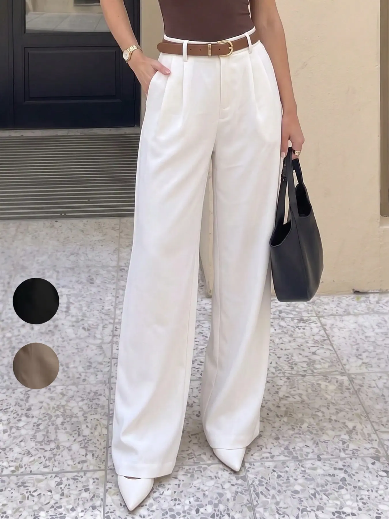 Women's High Waisted Wide Leg Trousers, Elegant Pleated Dress Pants, Lightweight Drapey Tailored Fit, Sophisticated Style