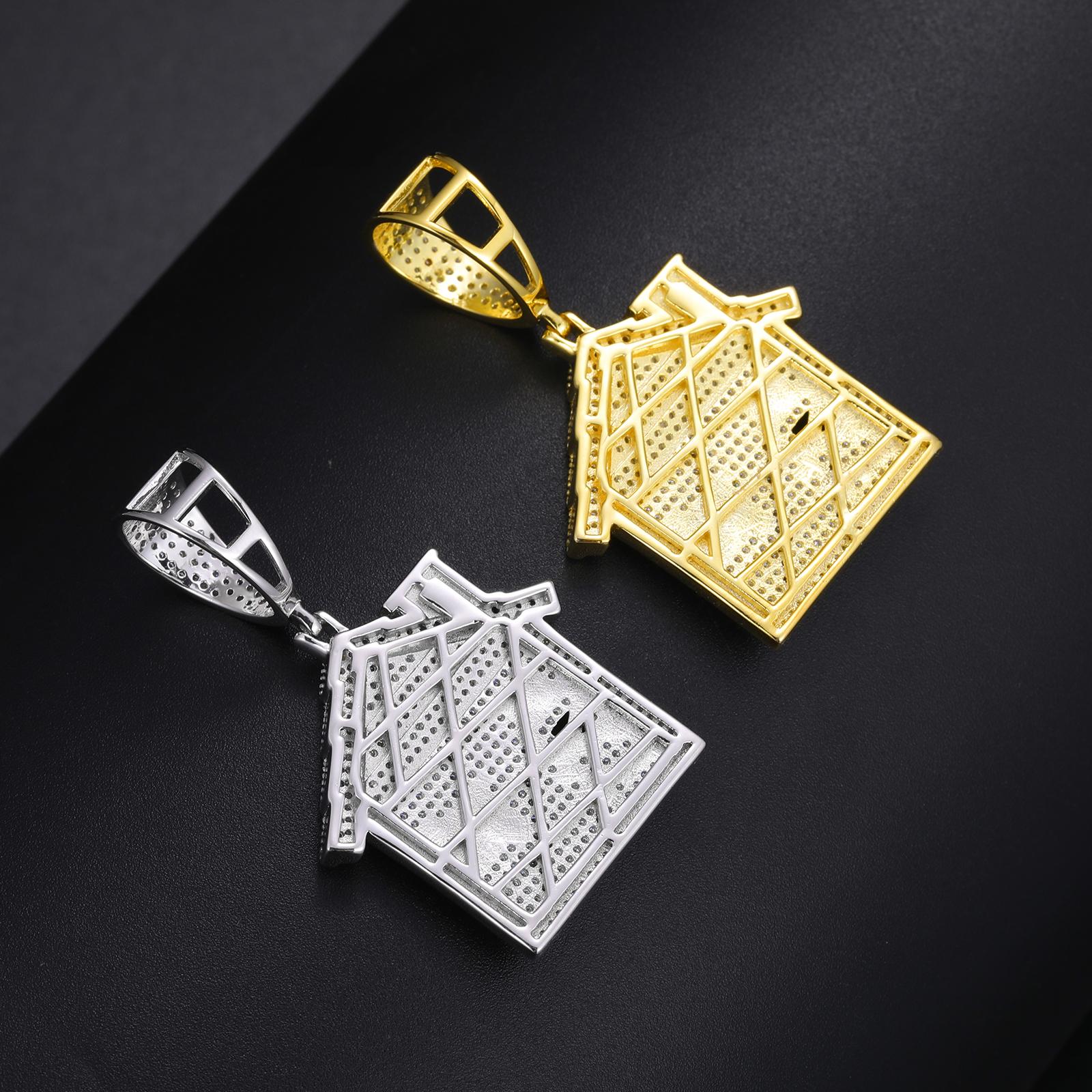 【#P242】UCCIYO 925 Sterling Silver Synthetic Moissanite House Pendant Necklace Classic Doorstop Pendant Men's Fashion Hip Hop Women's Jewelry