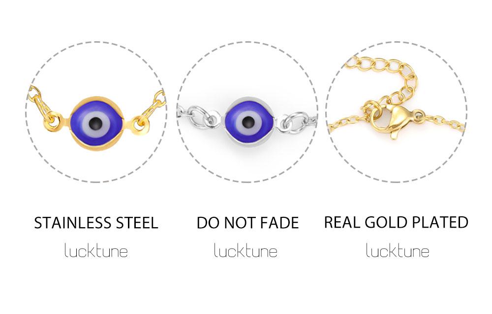 Lucky Tone Stainless Steel Turkish Evil Eye Bracelet Ladies Flat Blue Evil Eye Lucky Chain Charm Bracelet Jewelry Paper Cup Gift