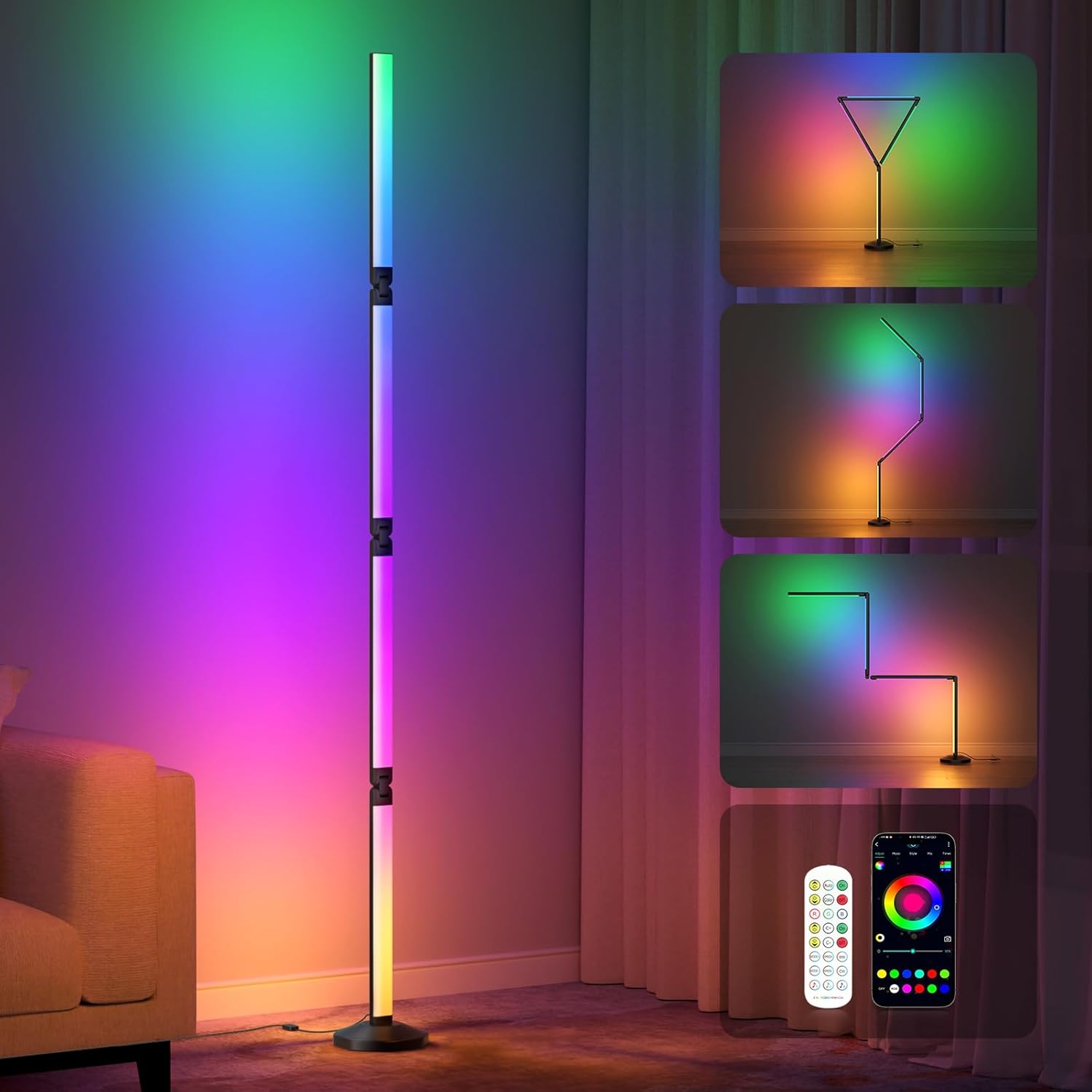 This smart folding LED floor lamp features RGBIC technology, supports Wi-Fi app remote control, music synchronization, and 16 million DIY colors. Suitable for corner spaces such as living rooms, bedrooms, and game rooms, it makes a great holiday gift.