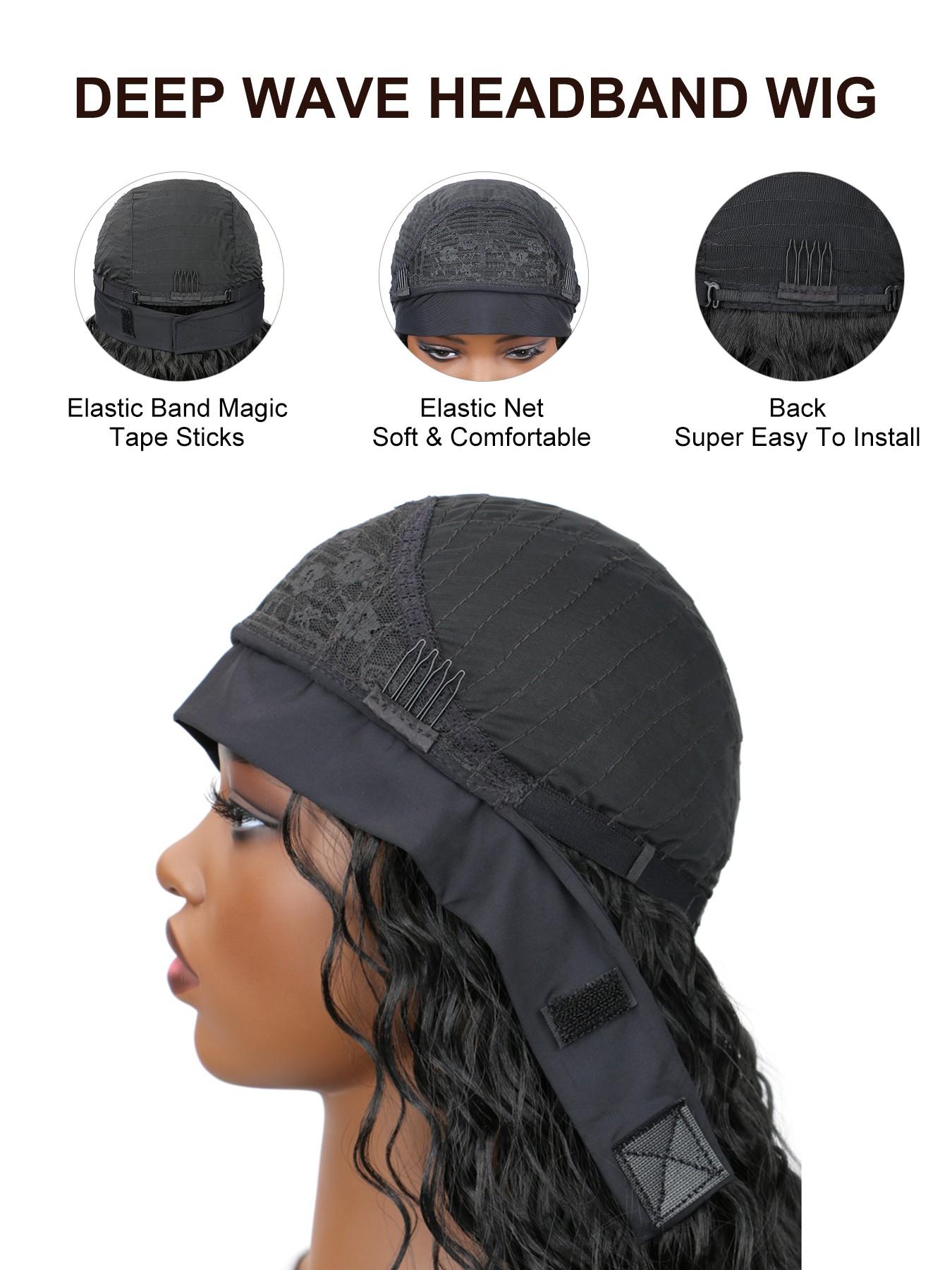 Deep Wave Headband Wig Synthetic Glueless No Lace Curly Wigs For Women Daily Wear Fluffy Effortless Wig