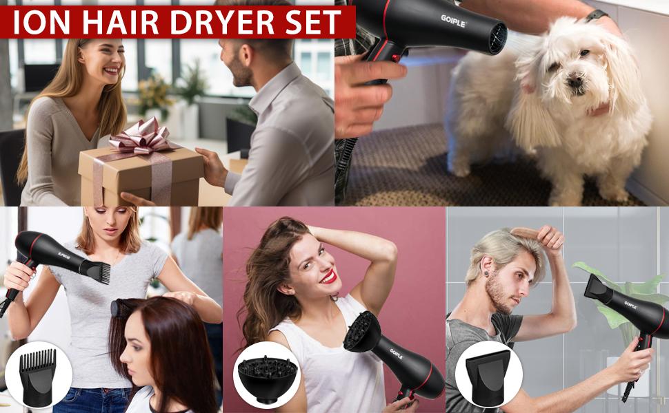 Professional 1800W Blow Dryer Set - Ionic Technology, Low Noise, and Constant Temperature Control Full Size Diffuser Keratin Serum Concentrator Brush