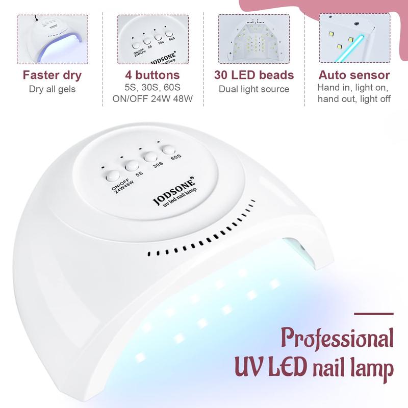 JODSONE Gel Nail Polish Kit 60 PCS with U V Light Base Top Coat 55 Shine Colors Bright and Dark Series Manicure Set