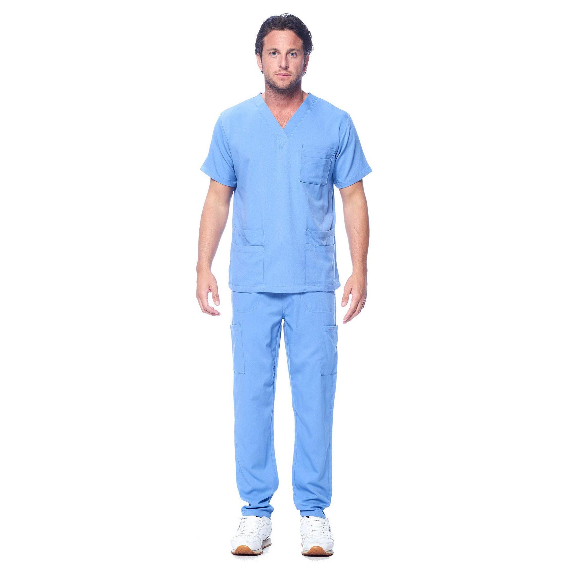 Unisex Short Sleeve Doctor Scrub Set, Comfortable Breathable Medical Uniform for Oral Hospital & Surgery, Top & Pants 2-Piece