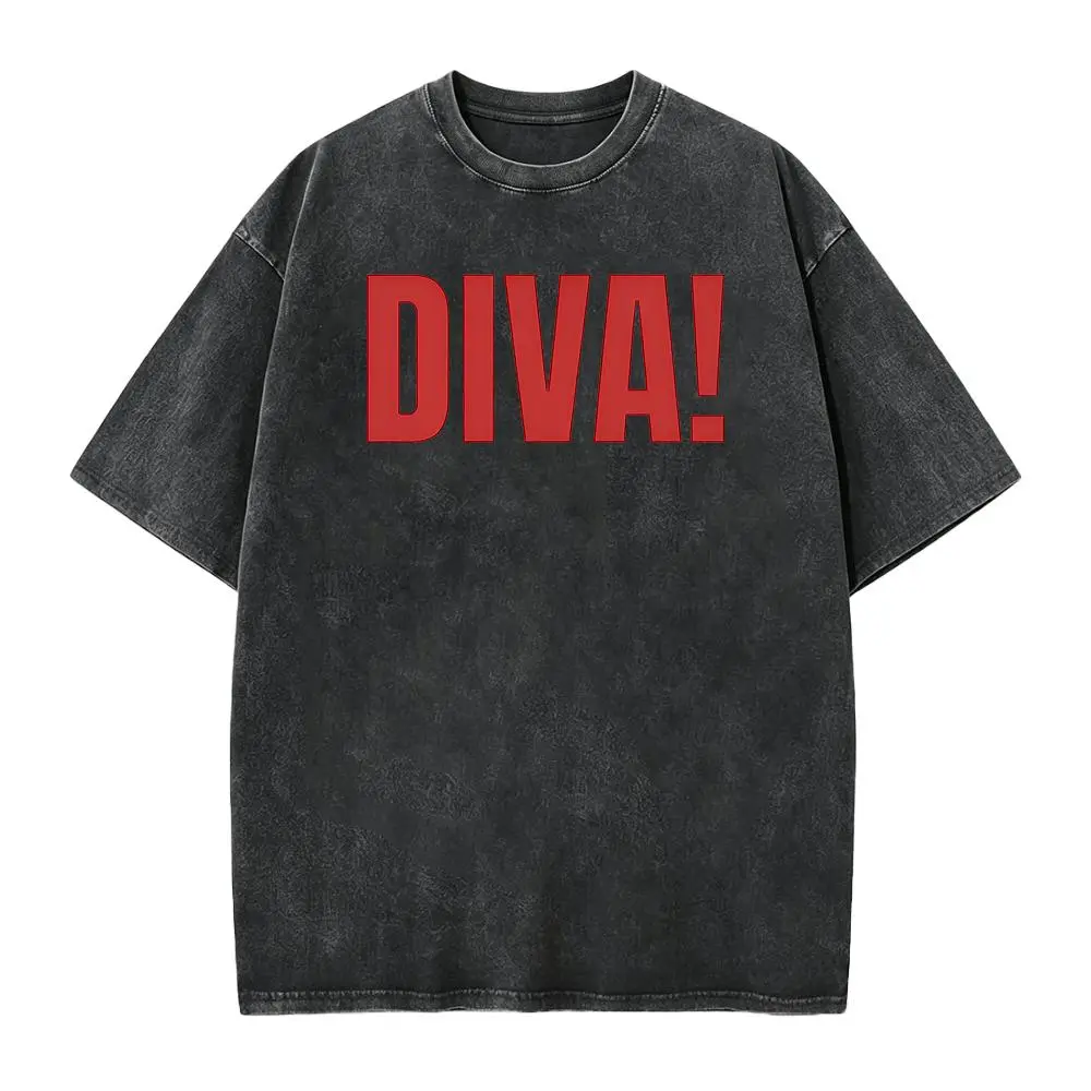 Diva! Bold Red Varsity Letter Graphic Tee, Trendy Iconic Slogan Casual Unisex Short Sleeve Top