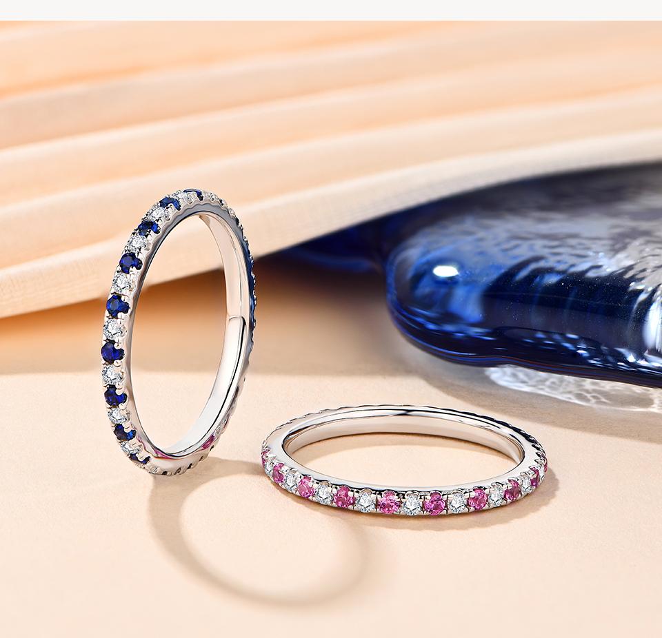 Stackable Synthetic Moissanite Ring for Women Pink and Blue Saphire Wedding Band Fine Jewelry For Anniversary Party Gift R061 SpringStatements