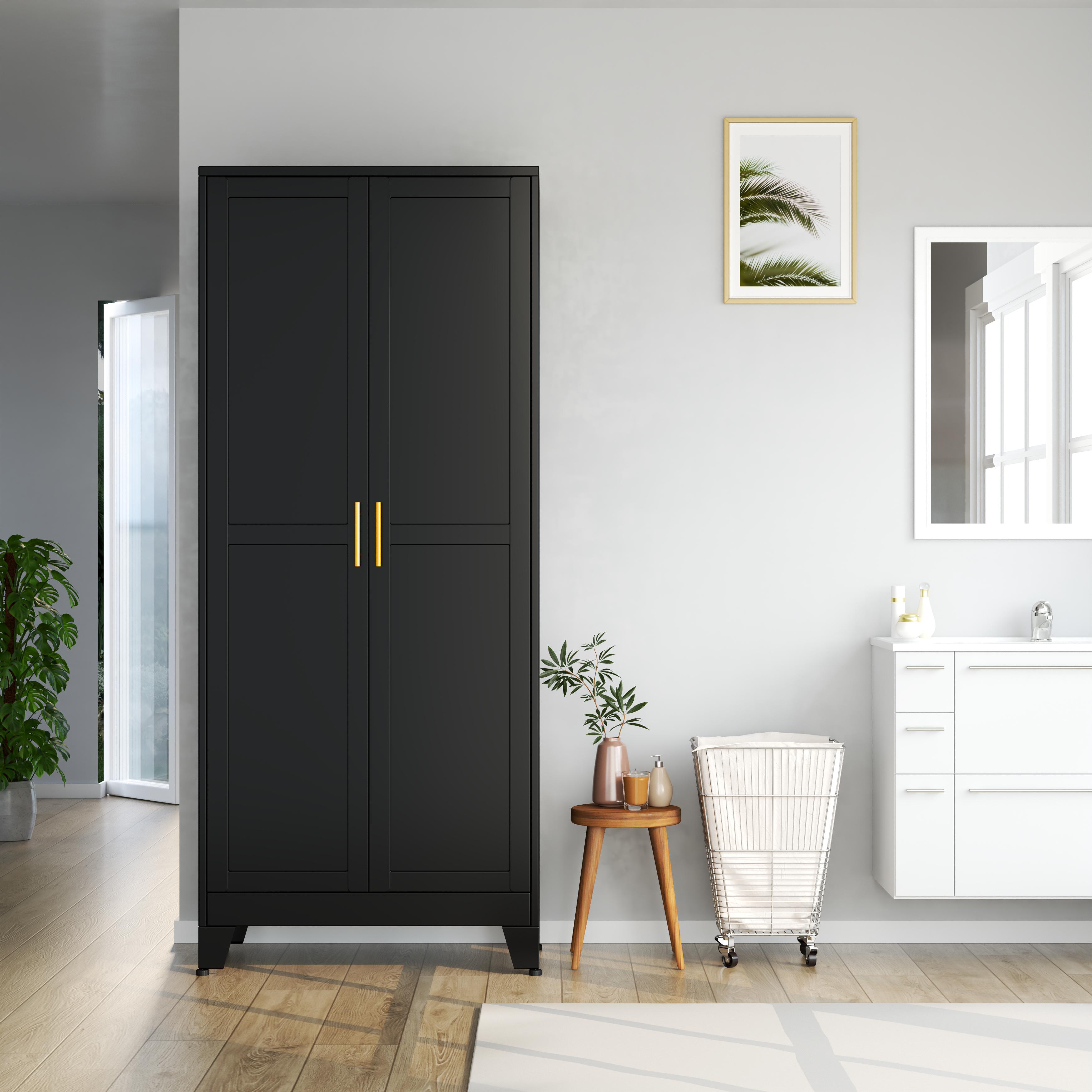 Metal Pantry Cabinet with 2 Doors and Adjustable Shelves Available in four sizes: 47"61" 71" 75" Kitchen Storage Cabinet with Gold Handles - Versatile Storage for Kitchen, Bathroom, Dining Room, Utility Room