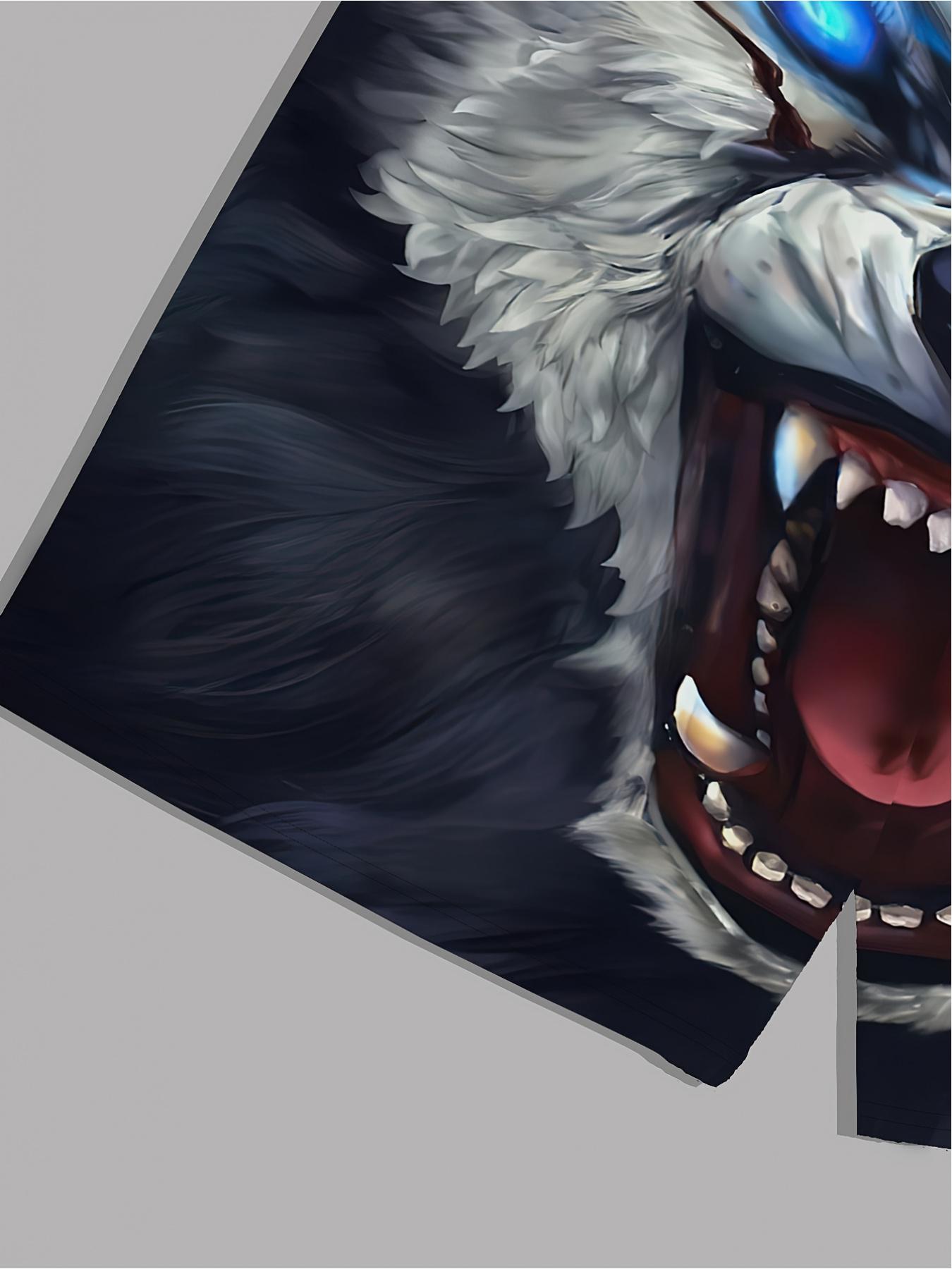 Men's extra-large and extra-extra large 3D printed pattern shorts - Bold wolf design, featuring blue eyes and white fur, breathable polyester beachwear, adjustable waist design, machine washable, adjustable swimsuit, wolf pattern shorts, polyester shorts