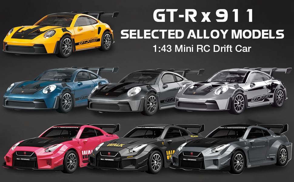 Mini Porsche 911 RC Car 1/43, Alloy 4WD Drift RC Vehicle with Gyro & LED Lights, 2.4G High Speed Remote Control Hobby Toy, ARRIS Version for Men Gift