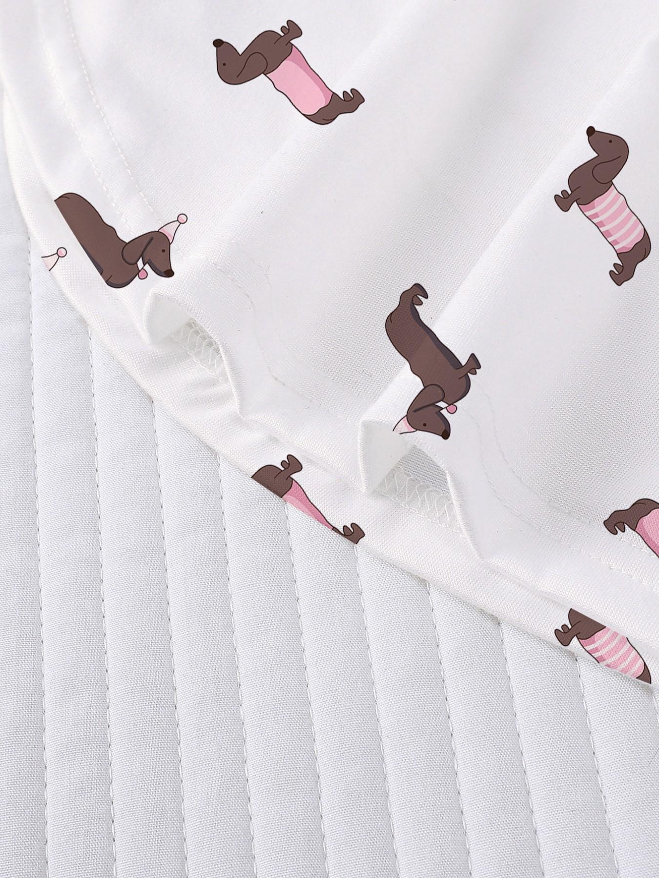 Women's 2-Piece Pajama Set, Casual Cute Weiner Dog Print, Loose-Fit Short Sleeve T-Shirt and Elastic Waist Shorts, Summer Sleepwear