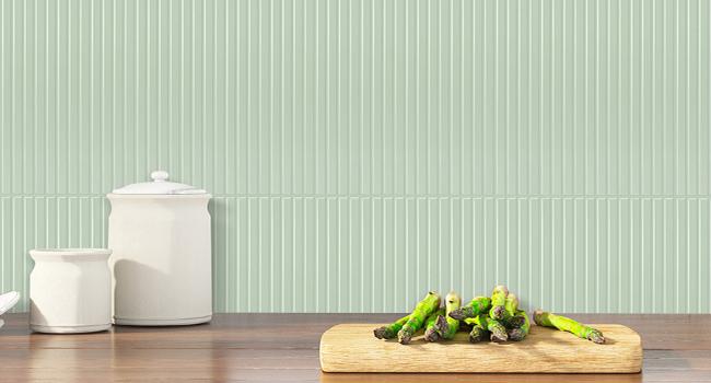 Backsplash Tile Peel and Stick, Self-Adhesive Sage Green Decorative Wall Tiles for Kitchen, Modern Glossy Slatted Design Backsplash Tiles for Kitchen, Bathroom, RVs (11.43x9 inch)