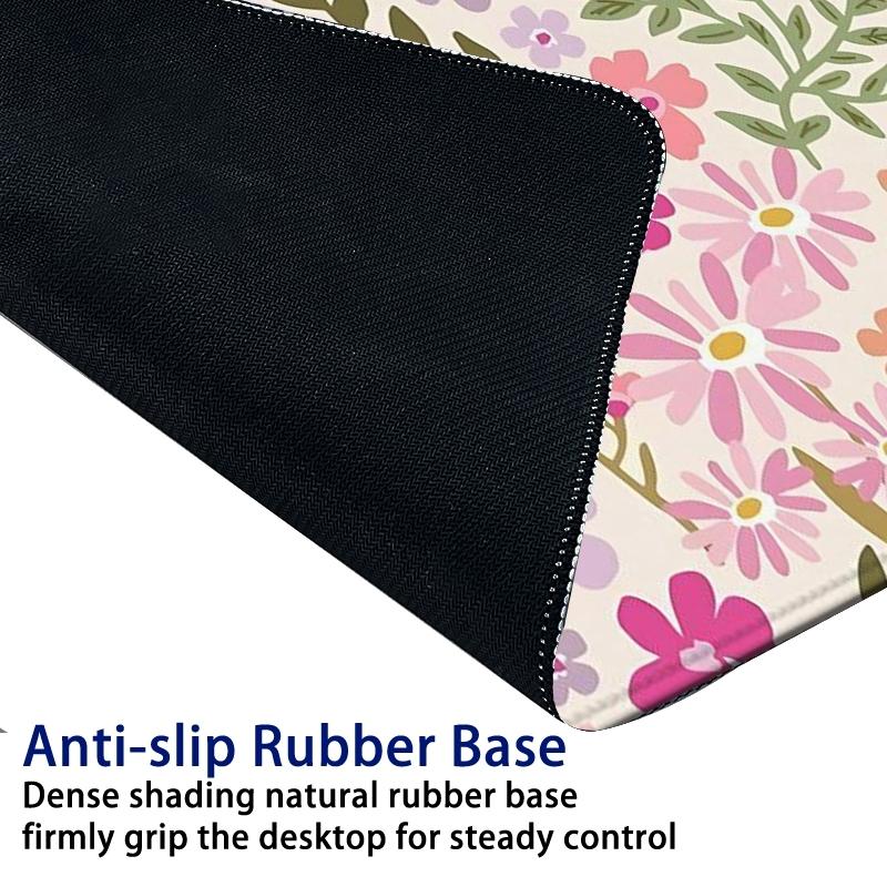 Floral Pattern Mouse Pad, Rectangular Macaron Color Gaming Mouse Pad, Non-Slip Rubber Base Stitched Edges, Desk Mat for Desktop Laptop Office, Desk Accessories