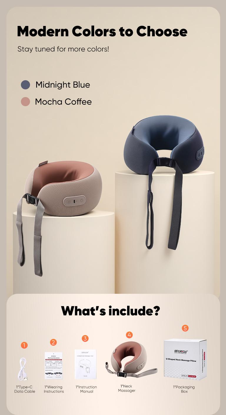 CINCOM U-Shaped Neck Massager Pillow（Mocha Coffee） for Cervical Support, with Soothing Heat & Kneading, 360° Memory Foam Support, Cordless, Rechargeable & Portable, Perfect Gift for Black Friday, Thanksgiving, Christmas, Birthdays & More