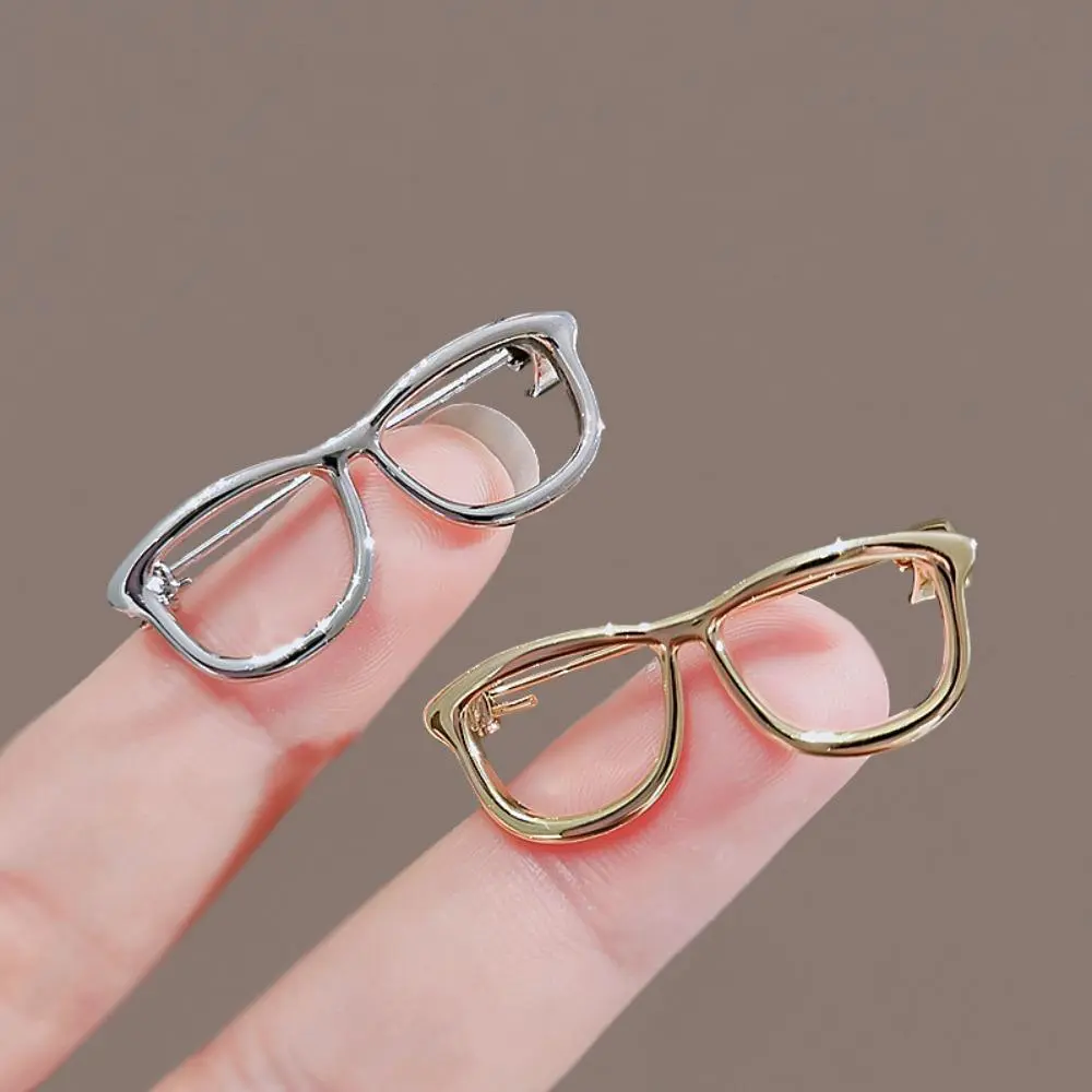 2PC Minimal Cold Style Hollow Eyeglasses Frame Brooch Silver Gold Two Tone Tiny Metal Lapel Pin Elegant Anti-Gap Safety Pin Versatile Suit Shirt Collar Decor Fashion Accessory Gift For Women, Brooch Pin Clip, Durable Metal Pins