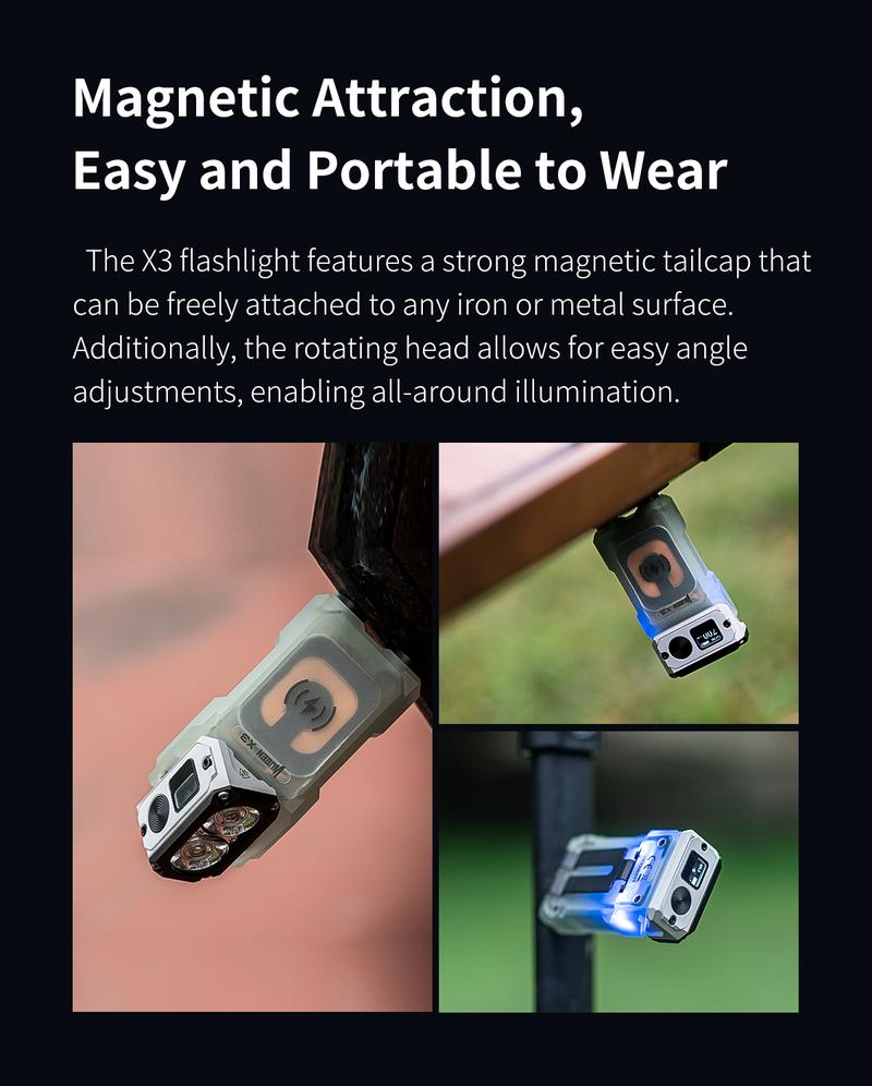 WUBEN X3 Mini Rechargeable Flashlight with Charging Base 180 Degree EDC Keychain Flashlight Twist Ip65 Waterproof Magnet Pocket Flashlight 10 Mode Type-C Lanyard for Camping, Outdoor,Inspection, Gift