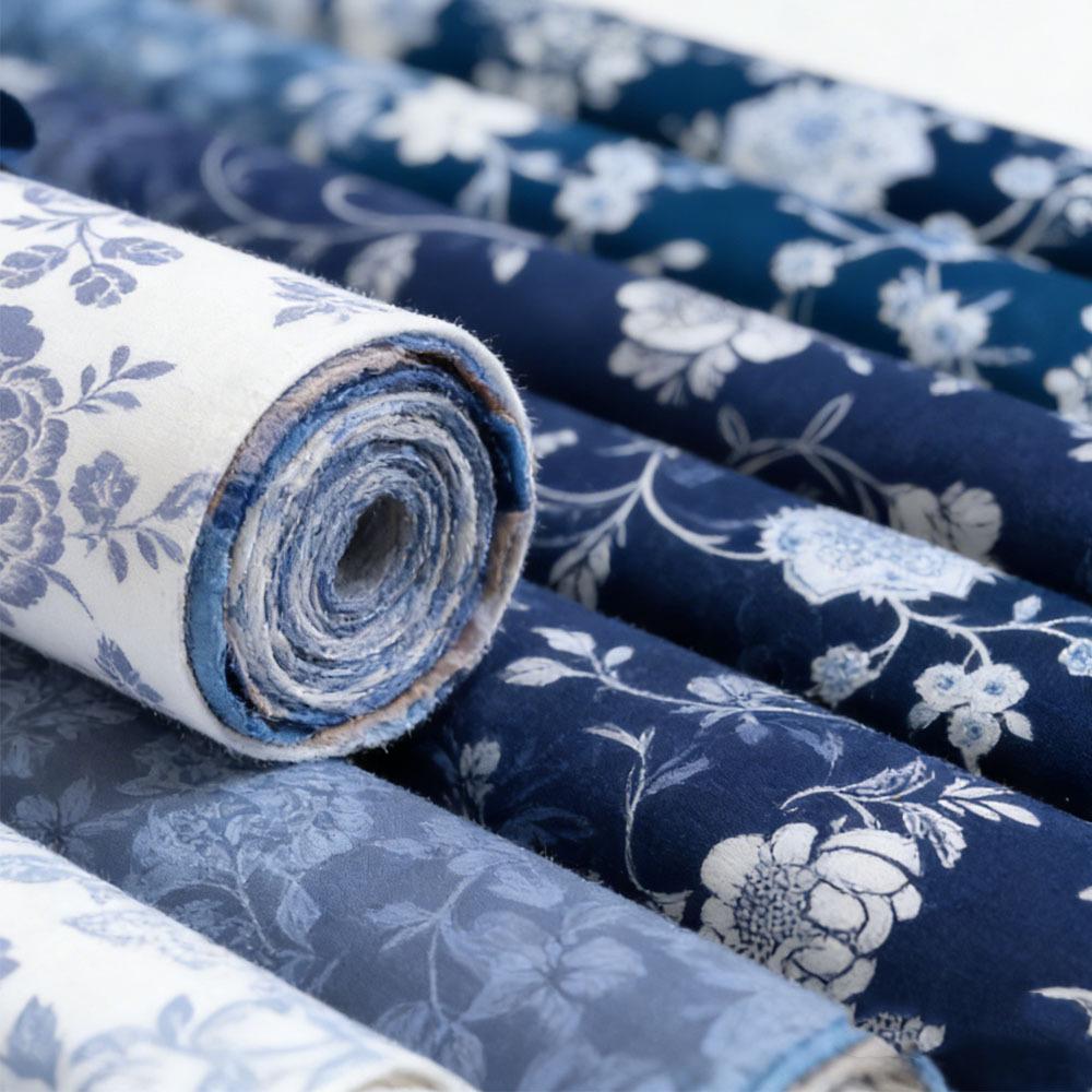 40Pcs Soft Porcelain-Style Precut Rectangular Fabric Strips, 2.55x19.7in Blue and White Floral Polyester Fabric for DIY Patchwork Crafts, Home Sewing Supplies, Home Crafts