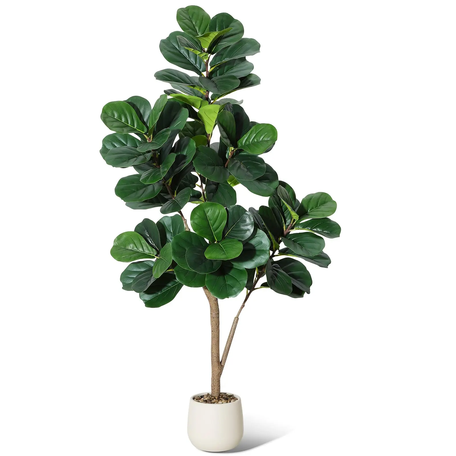 5FT Lightweight Decorative Artificial Fiddle Leaf Fig Tree, 77-Leaf 3D-Veined Faux Ficus Lyrata with White Planter (White Basin), Green Home Office Decor
