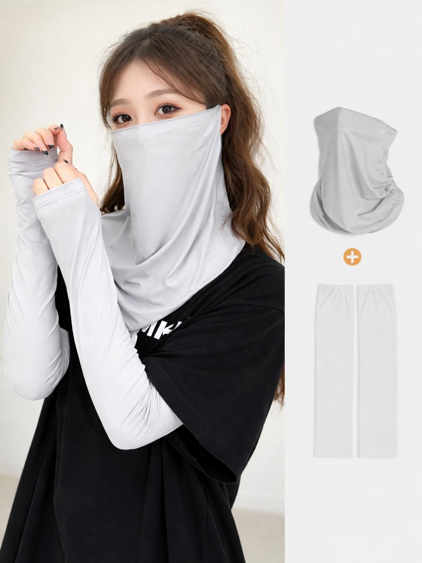 Double-Layer Cooling Face Cover & Arm Sleeves Set,Breathable Windproof Balaclava, Soft Quick-Dry UVProtection Gear for Cycling, Running, Hiking, Skiing &Motorcycle Riding