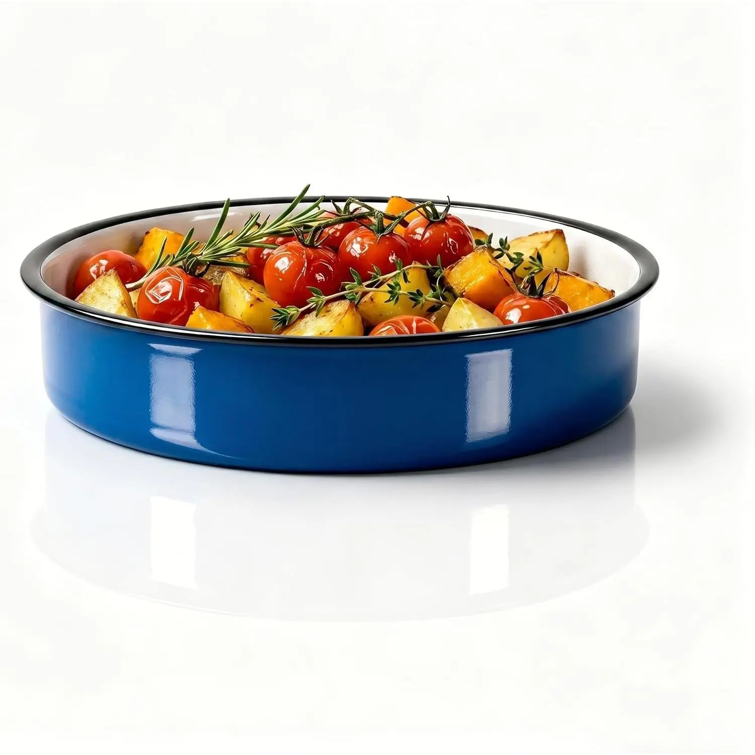 12 Inch Enamel Roasting Pan for Induction Cooktops Round Baking Pan,Thanksgiving Turkey Christmas Ham Lasagna & Pizza Dishwasher Safe Oven Broiler & Stovetop Pan