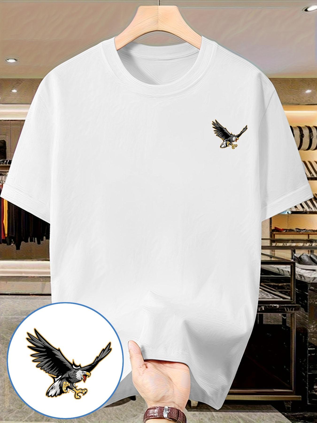 Tailed Eagle Print T-Shirt, Men's American Vintage Casual Short Sleeve, Slim-Fitting, No Button, No Zipper, Summer Top