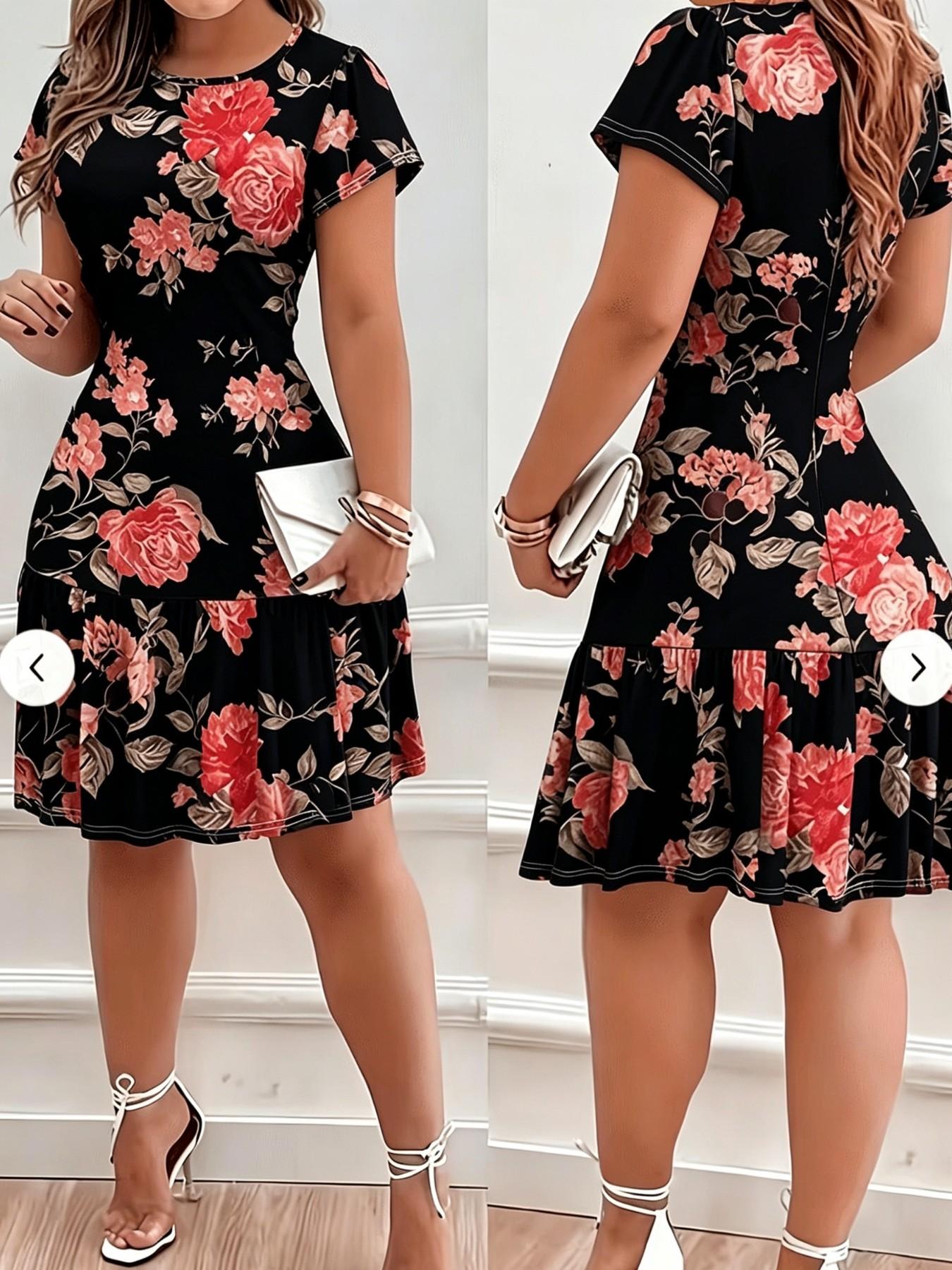 Summer Women's Casual Full Print High Elasticity Dress, Comfortable and Stylish, Perfect for Daily Wear, Trendy and Versatile Design