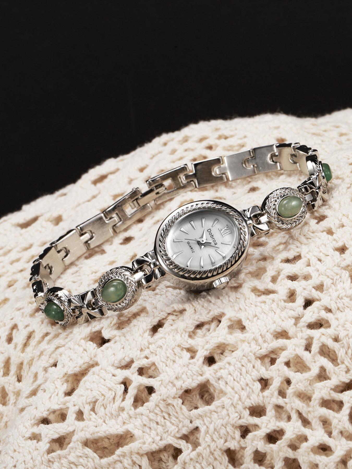 New Women's Vintage Rich East Ling Stone Chain Watch, Unique Ethnic Style, Luxury Mid-Age Decoration, Casual Analog Quartz, Round Dial Watch, Fashionable Wristwatch, Fashion Wristwatches, Casual Trendy Wristwatch, Fashionable Watches