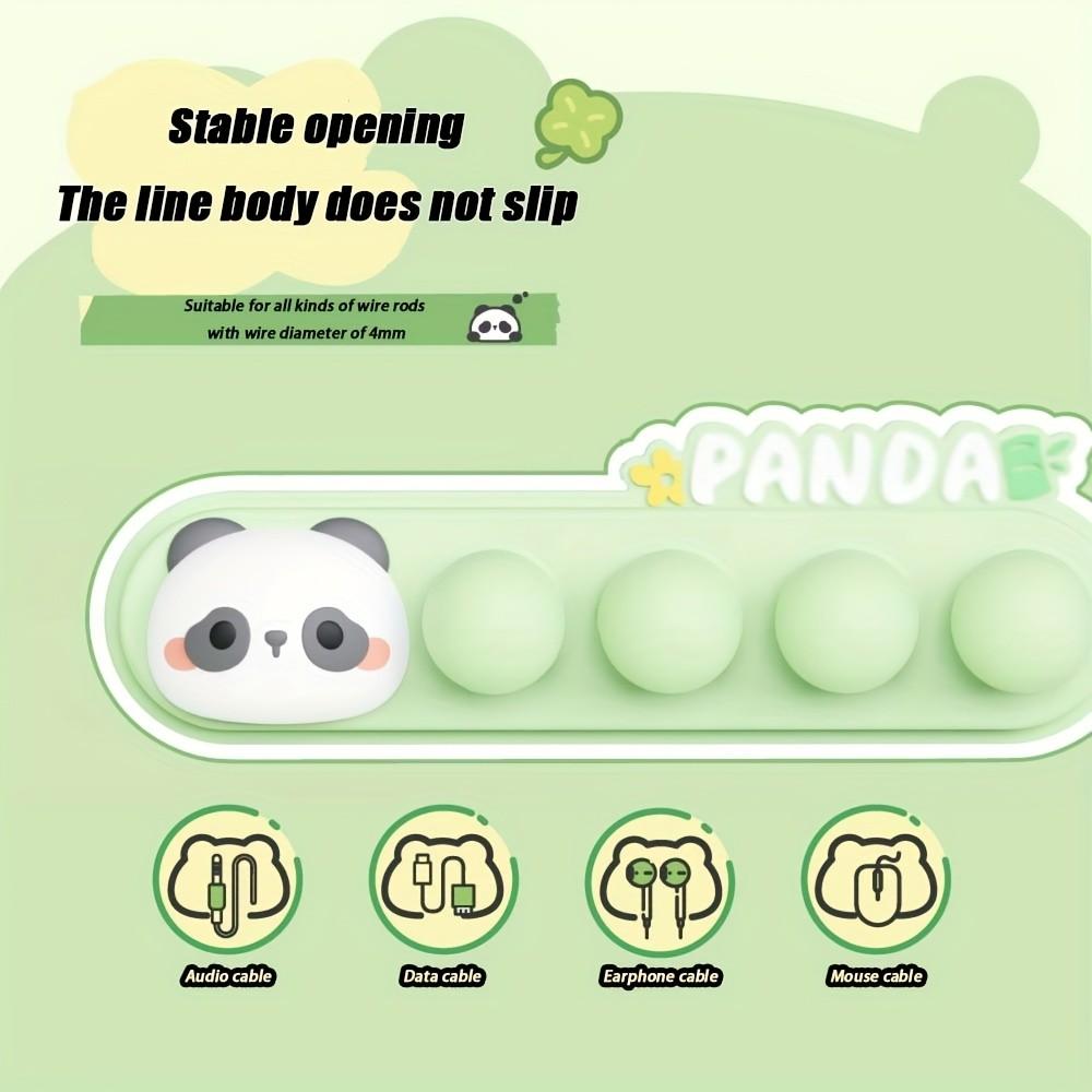 Panda Pattern Cable Organizer Set, Non-Tracking Desktop Wire Management, No Drilling Cord Fixator, Data Line Wrap Station, Bedroom Living Room Desk