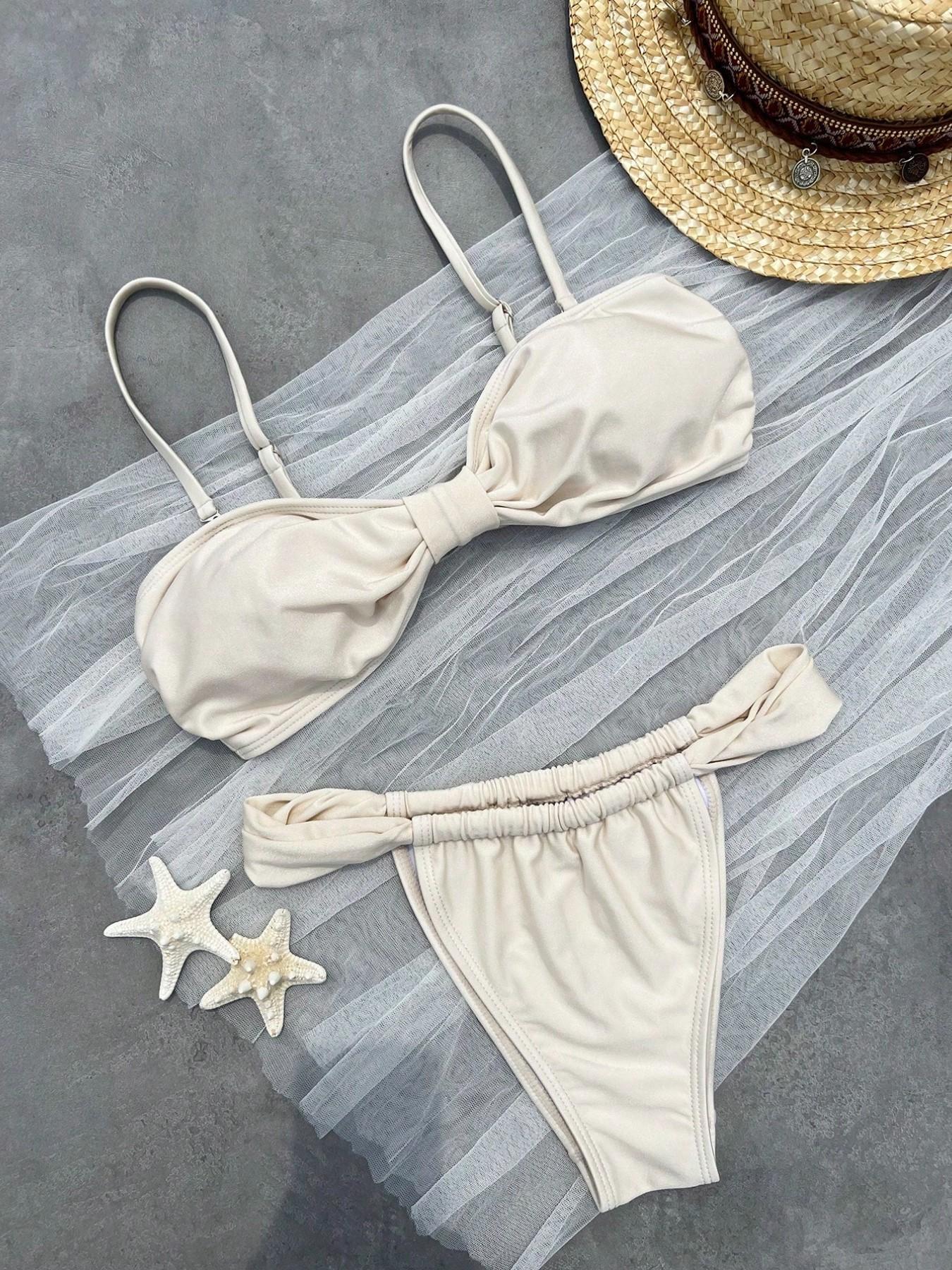 Sexy Elegant Drawstring Thong Bikini Set