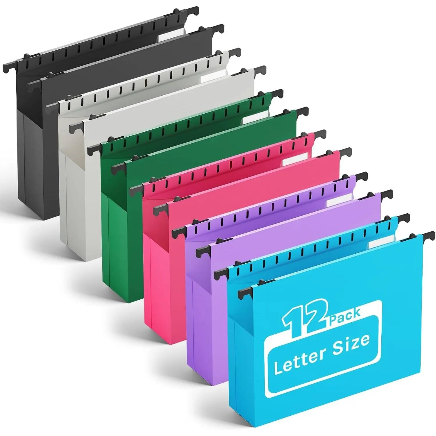 Plastic Hanging File Folder Letter Size, Heavy Duty 2" Expandable with Tabs, 12 Pack Reinforced Expanding Hanging Folders for File Cabinet, Extra Capacity Organizer for Home Office